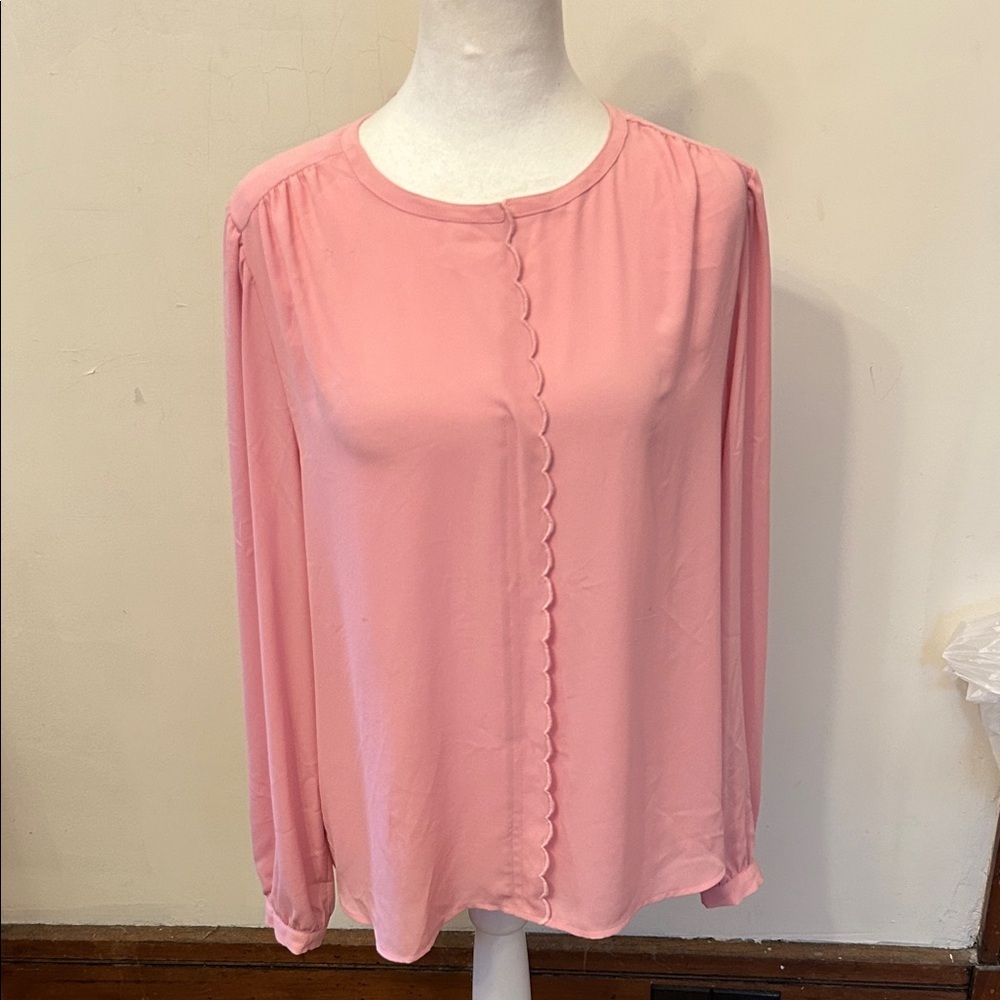 J. Crew Pink Scalloped Blouse Size L New